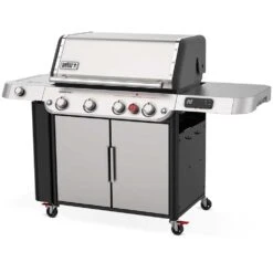 Weber Grills Genesis SPX-435 Natural Gas Smart Grill With Sear Burner & Side Burner - Stainless Steel -Kitchen BBQ Sale Weber GENESIS 38800001 SPX 435 Natural Gas Smart Grill with Sear Burner Side Burner Stainless Steel angled 2