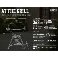 Weber Grills Master Touch 22-Inch Charcoal Grill With Gourmet BBQ System Cooking Grate - Smoke -Kitchen BBQ Sale Weber Grills Master Touch 22 Inch Charcoal Grill Black 14501001 Spec Content